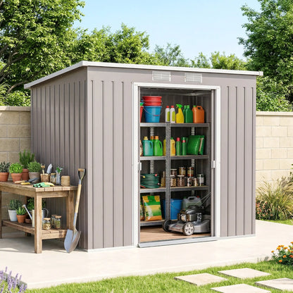 7' x 4' Galvanized Steel Garden Shed, Foundation Kit, Grey Sheds at Gallery Canada