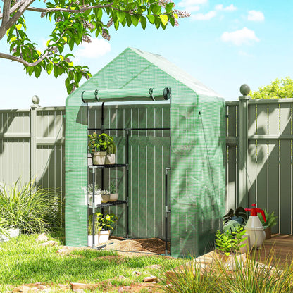 3-Tier Mini Greenhouse, 4 Shelves, Roll-Up Door, 56" x 29" x 77", Green Walk In Greenhouses at Gallery Canada