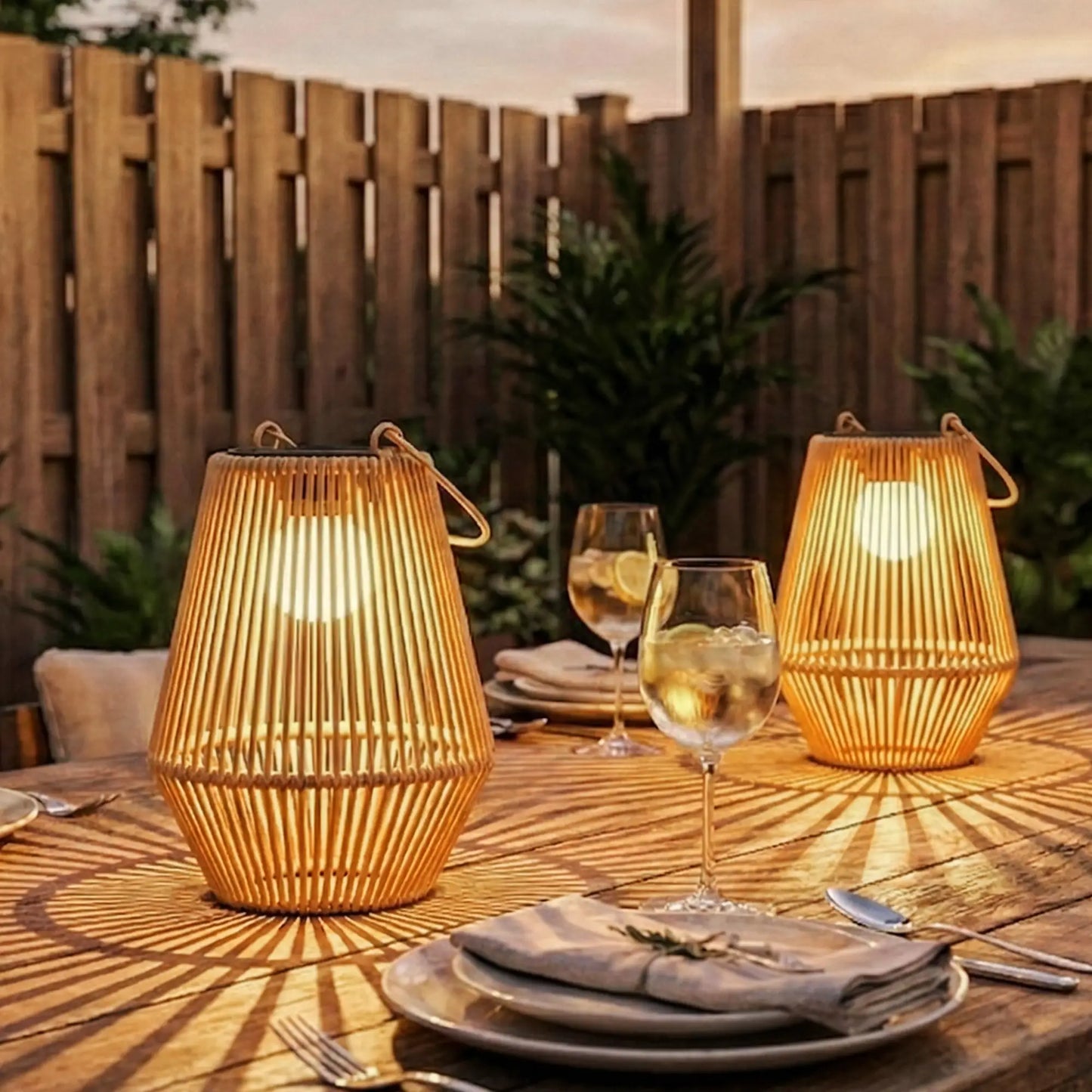 2 Pack Wicker Solar Lanterns, Outdoor Waterproof, Brown Solar Post Lamps at Gallery Canada