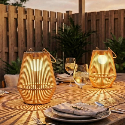 2 Pack Wicker Solar Lanterns, Outdoor Waterproof, Brown Solar Post Lamps at Gallery Canada