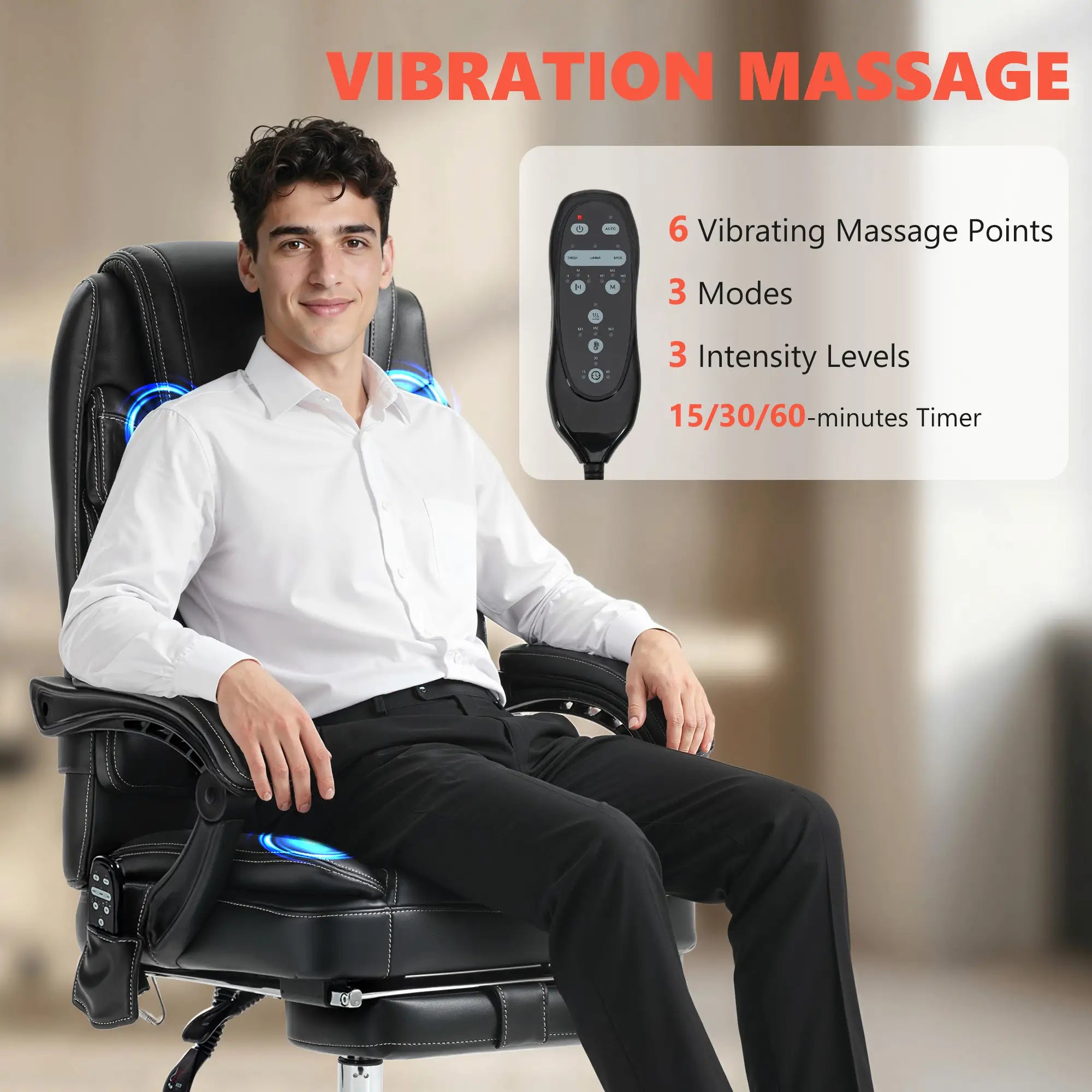 6 Point Vibration Massage Office Chair, PU Leather, Heated, Black Massage Chairs at Gallery Canada