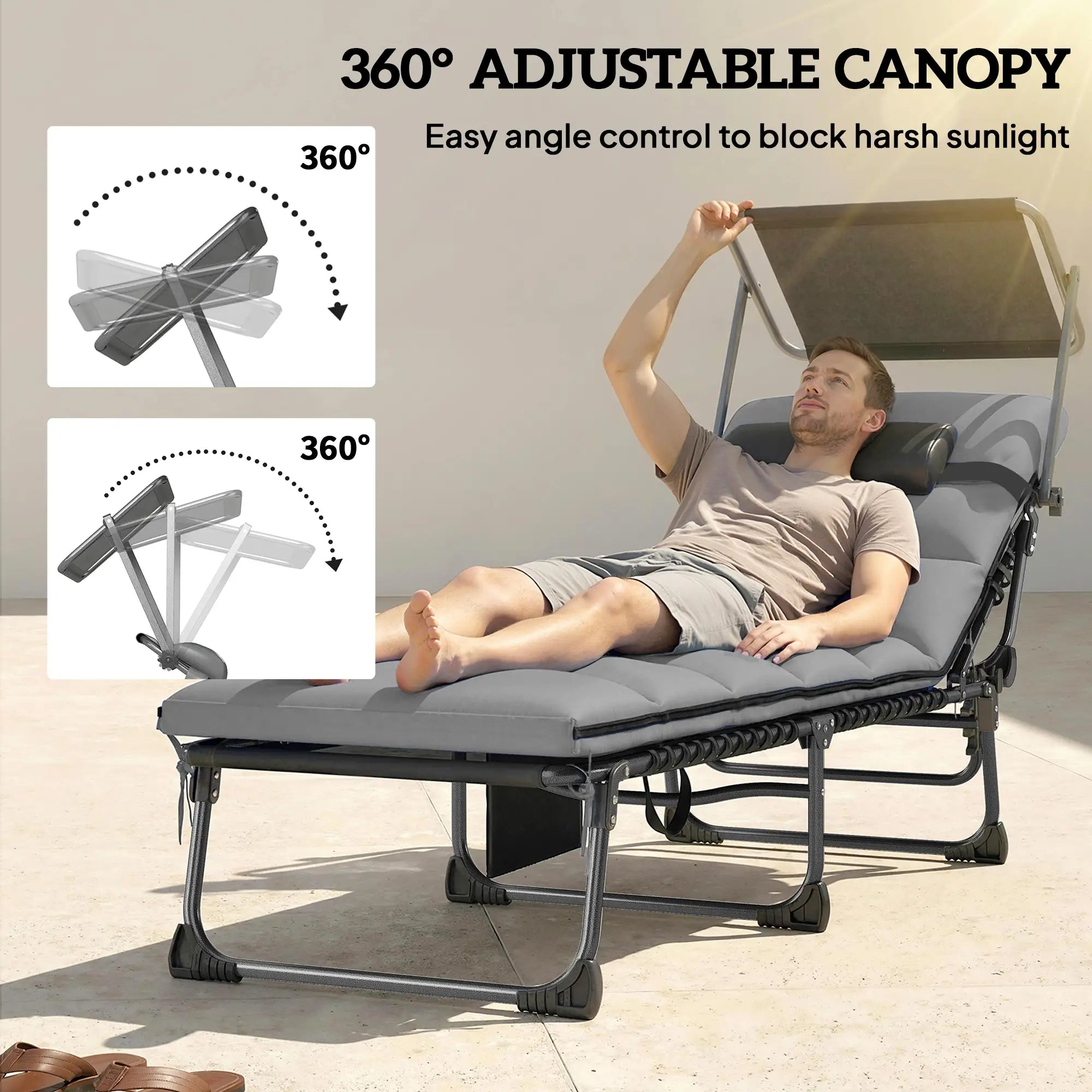 Outdoor Folding Chaise Lounge, 5-Level Adjustable Back, Cushion Lounger Chairs at Gallery Canada