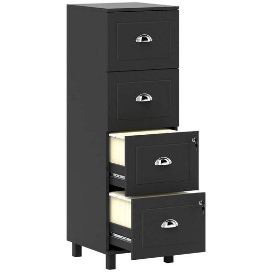 4 Drawer File Cabinet with Lock, A4 Letter Size, Black Office Cabinets & Cupboards Black at Gallery Canada