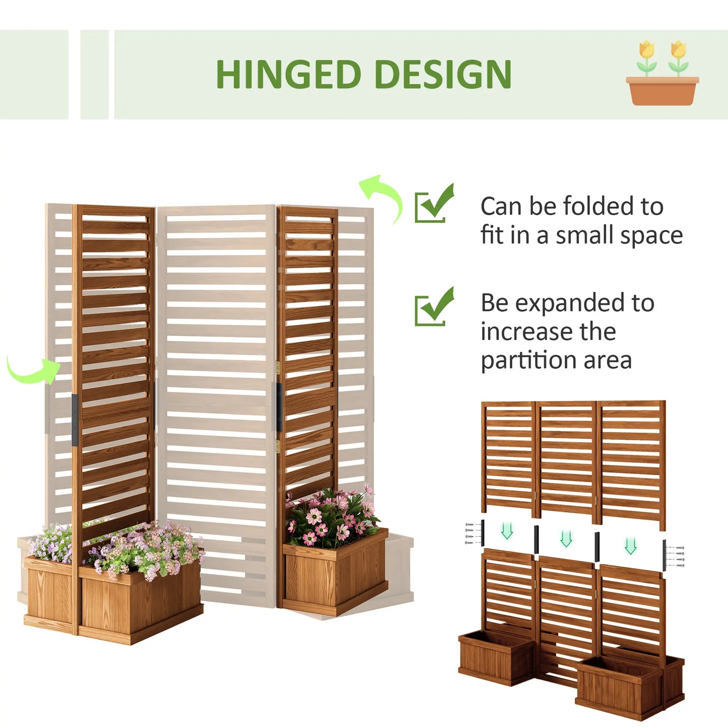 Outdoor Privacy Screen, Wood Panel with 4 Planter Boxes, Raised Bed, 3 Panels Side Awnings at Gallery Canada