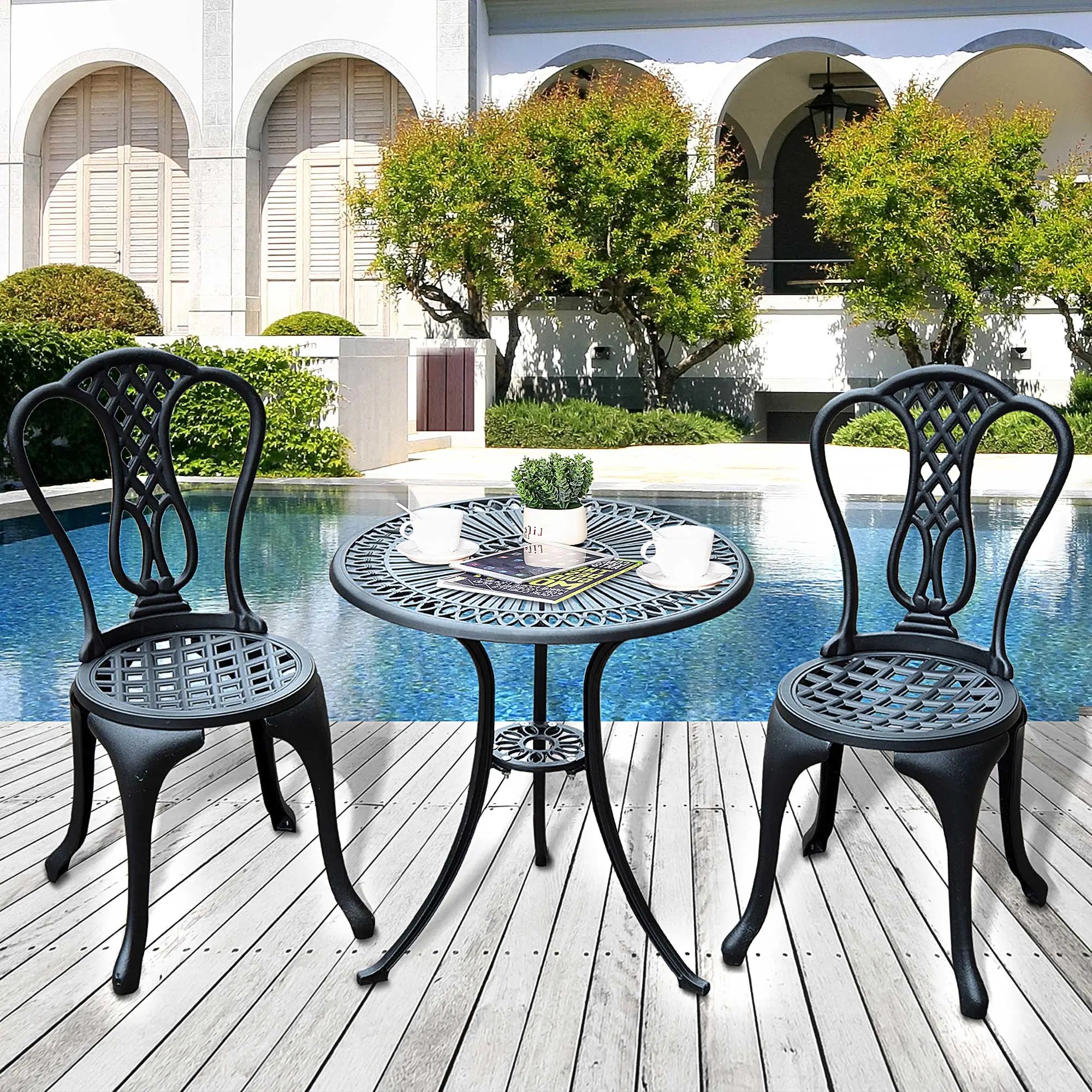 3-Piece Antique Outdoor Bistro Set, Cast Aluminum, Black Bistro Sets at Gallery Canada