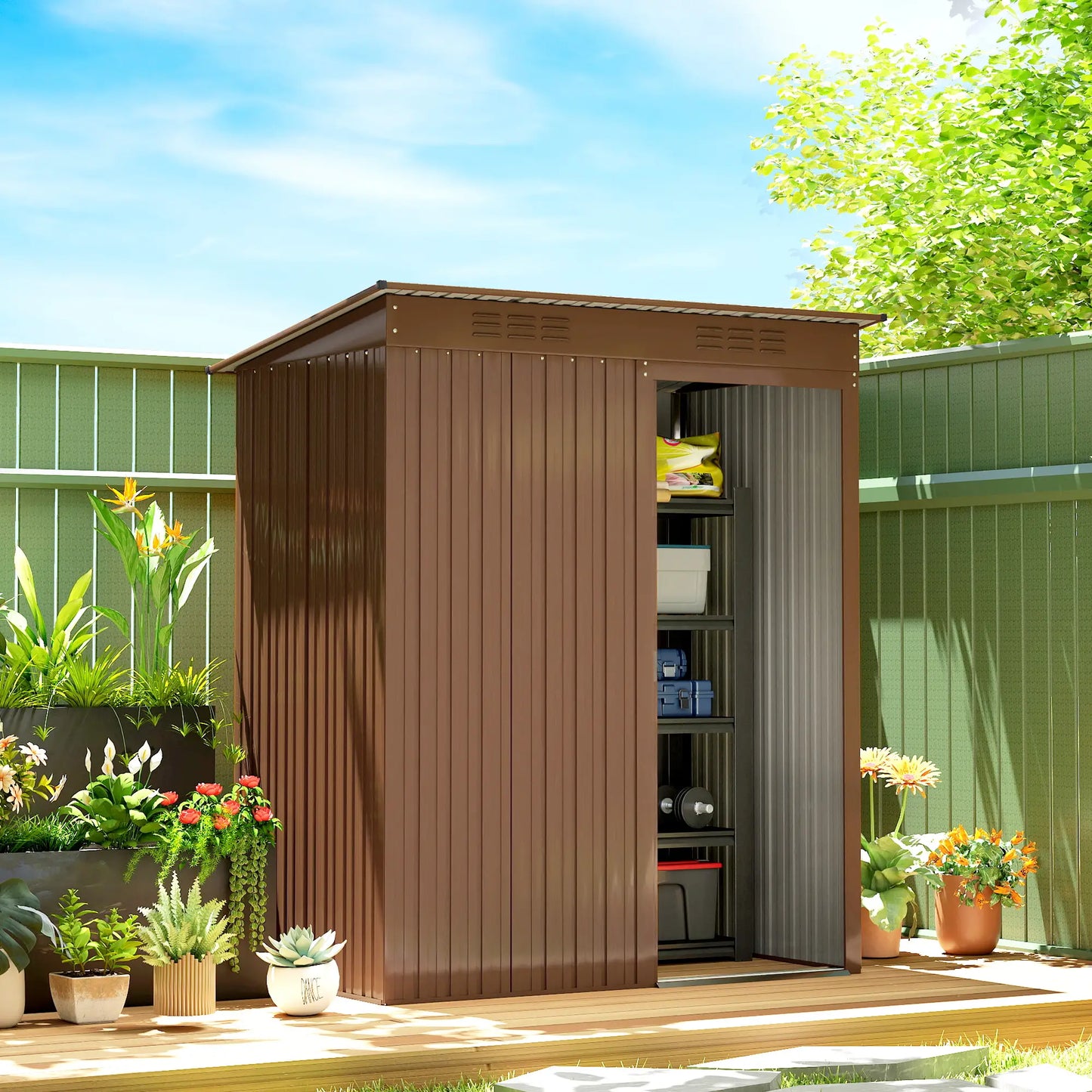 5.2' x 3.5' Metal Garden Shed, Easy Assembly, Light Brown Sheds at Gallery Canada