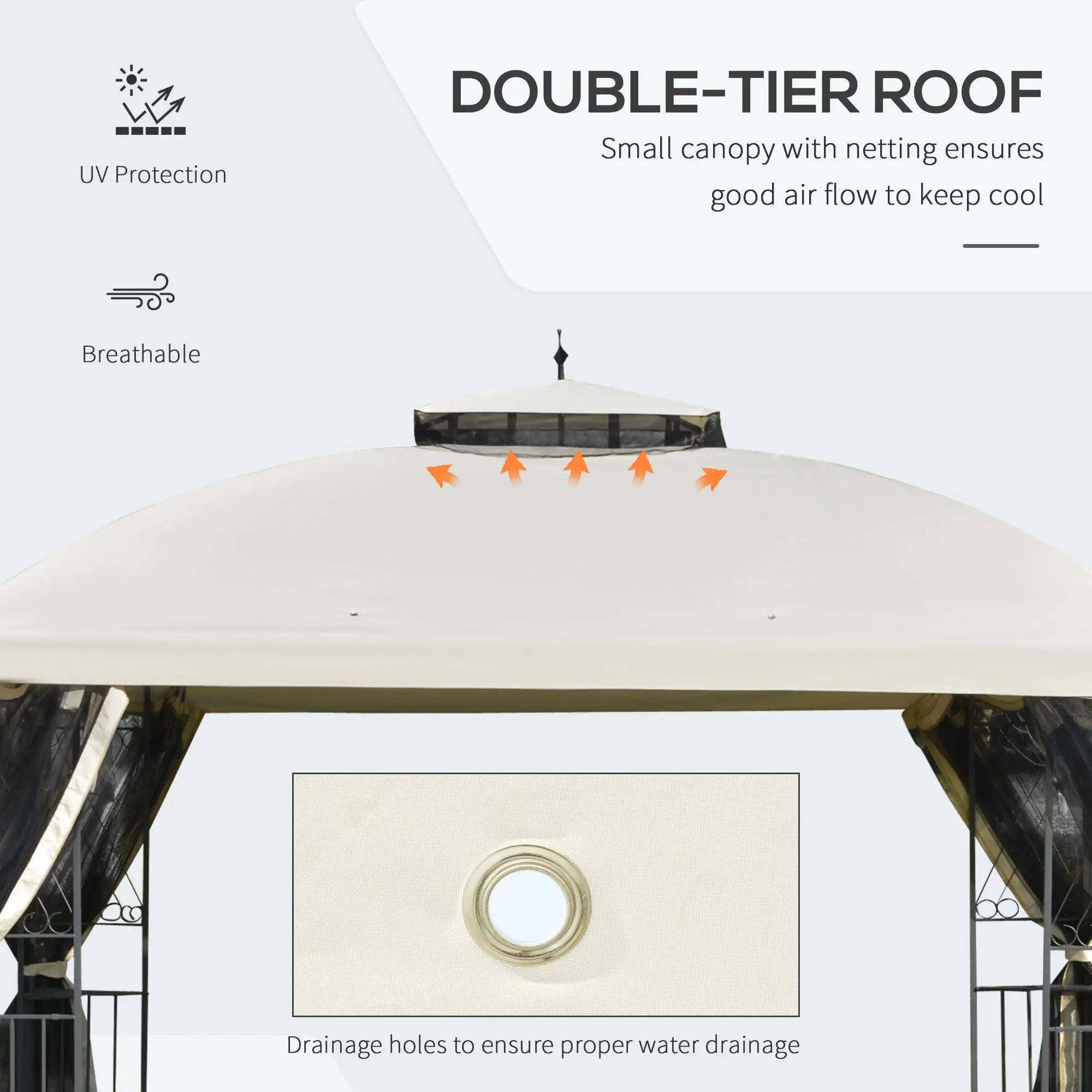 12' x 10' Outdoor Gazebo, Double Tier Roof, Removable Mesh, Beige Gazebos at Gallery Canada