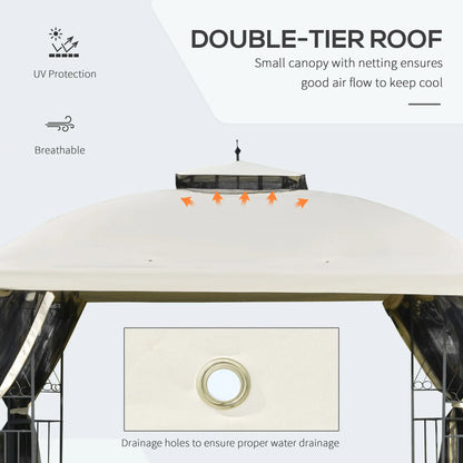 12' x 10' Outdoor Gazebo, Double Tier Roof, Removable Mesh, Beige Gazebos at Gallery Canada