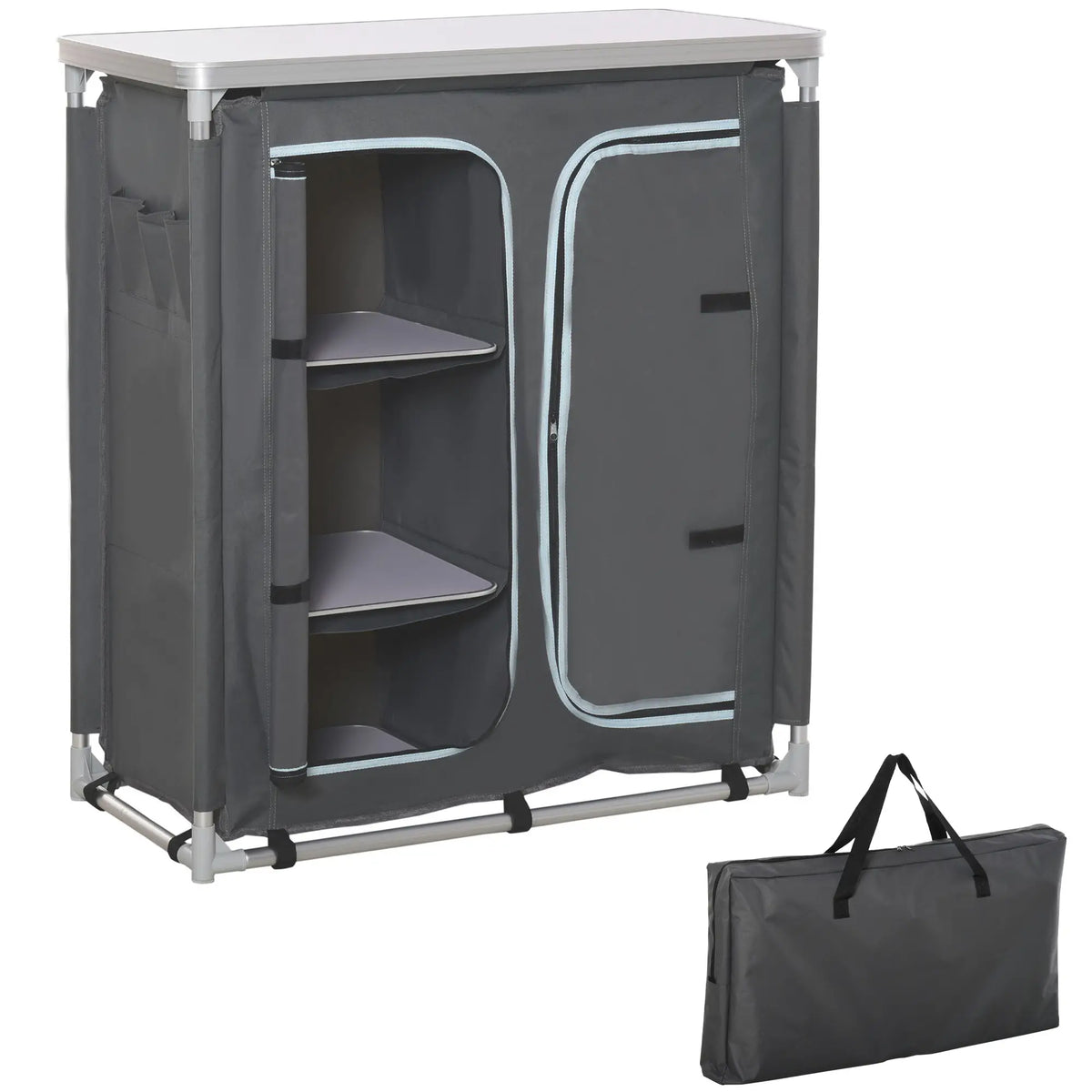 Aluminum Camping Table, Kitchen Station, 3-Shelf Storage, Grey Picnic Tables & Camping Chairs at Gallery Canada