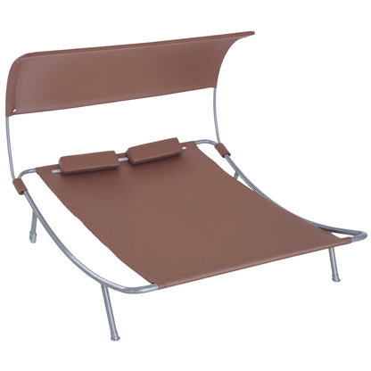 79" Outdoor Lounge Chair with Canopy, Double Chaise Lounger, Brown Lounger Chairs Brown at Gallery Canada