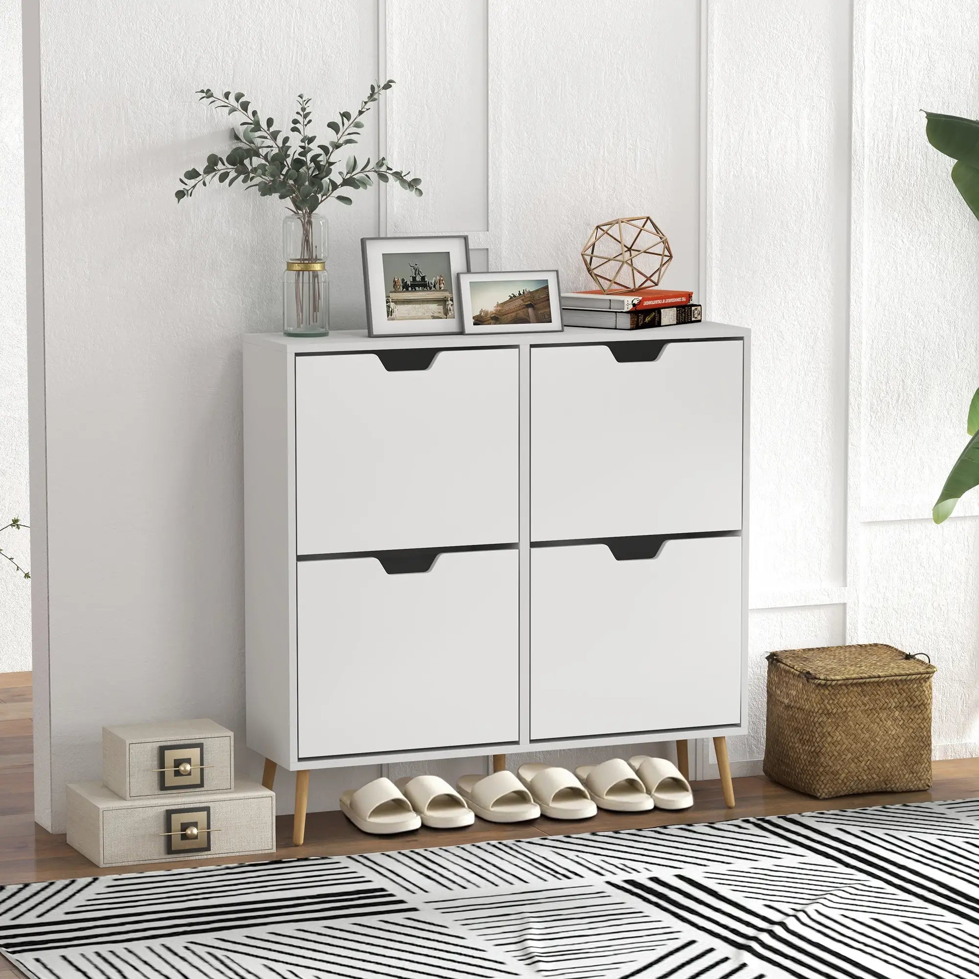 Shoe Storage Cabinet, 4 Flip Drawers, Adjustable Shelf, Holds 8-16 Pairs, White Shoe Storage Cabinets & Racks at Gallery Canada