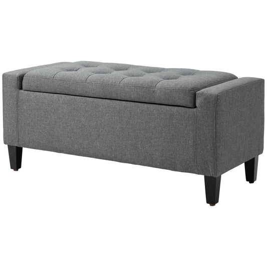 Storage Ottoman Bench, Linen Upholstered Bench with Tufted Design - Gallery Canada