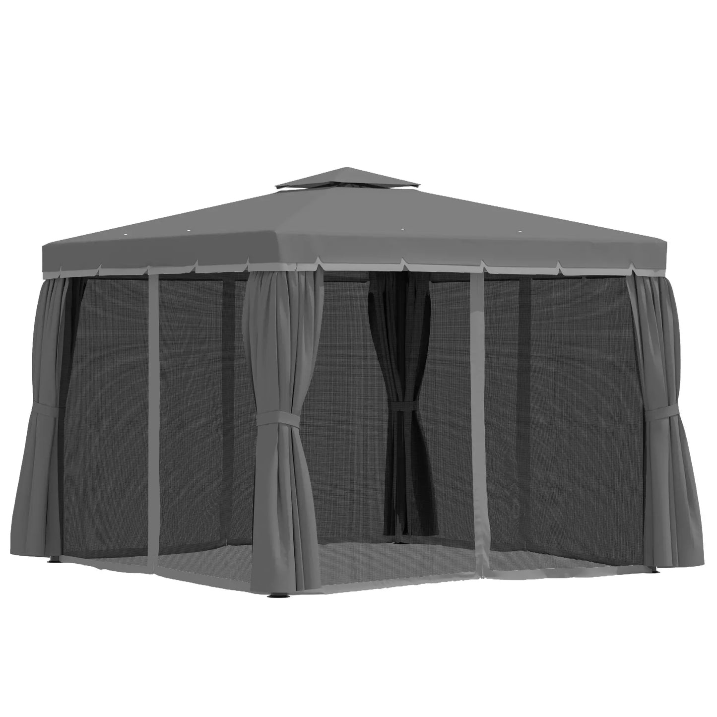 10' x 10' 2-Tier Gazebo, Zippered Mesh Sidewalls, Aluminum Frame, Dark Grey Gazebos at Gallery Canada