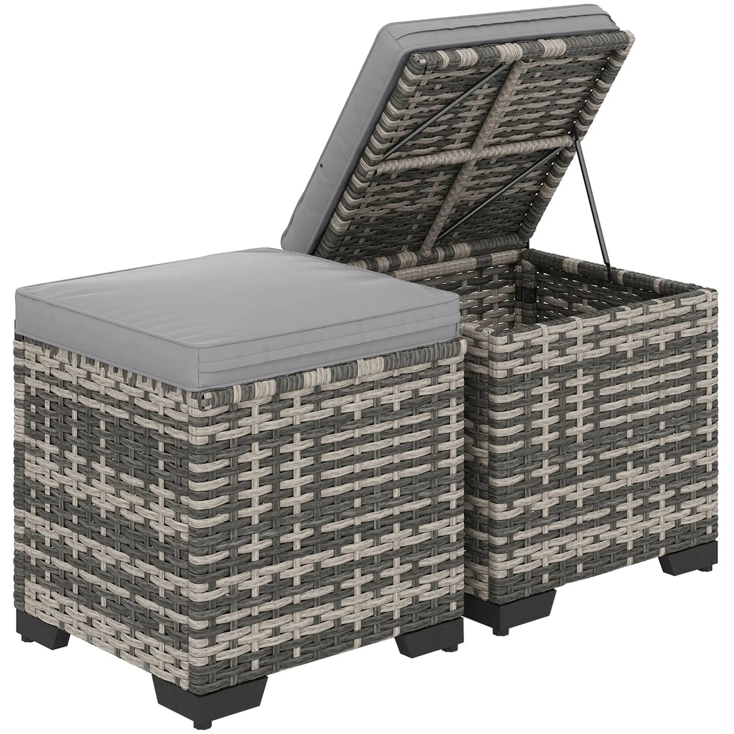 Set of 2 Wicker Ottoman, Outdoor Footstool with Storage &; Removable Cushions for Poolside, Patio, Deck, Grey Patio Furniture Sets at Gallery Canada