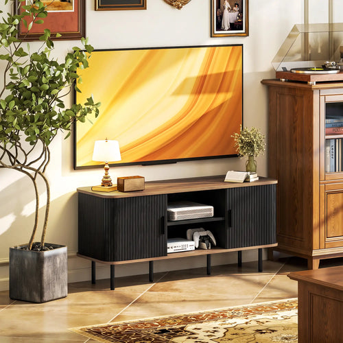 TV Stand for 55 Inches, Storage Shelves, Cabinets, Black