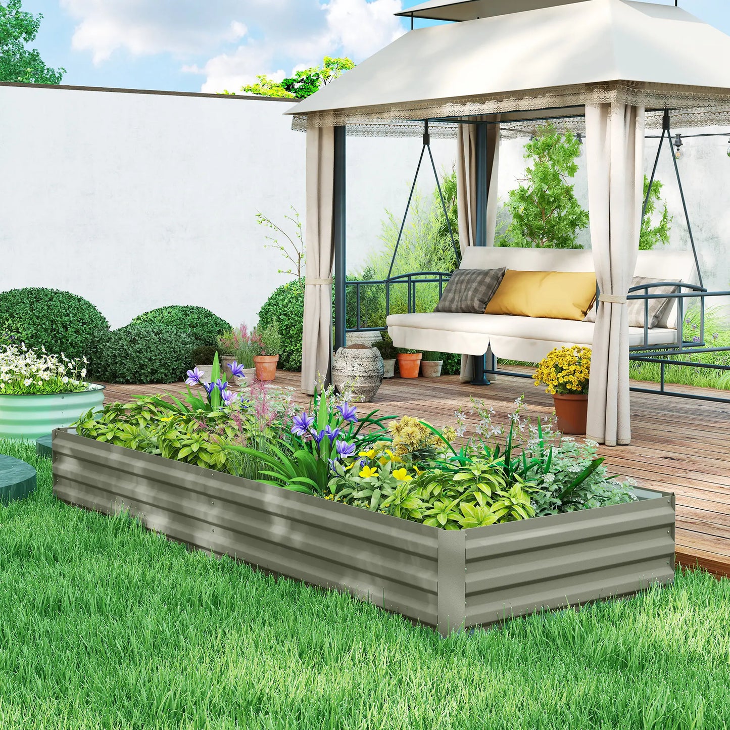 8 x 3 x 1ft Galvanized Raised Garden Bed, Metal Elevated Planter Box, Light Grey Galvanized Planter Boxes at Gallery Canada