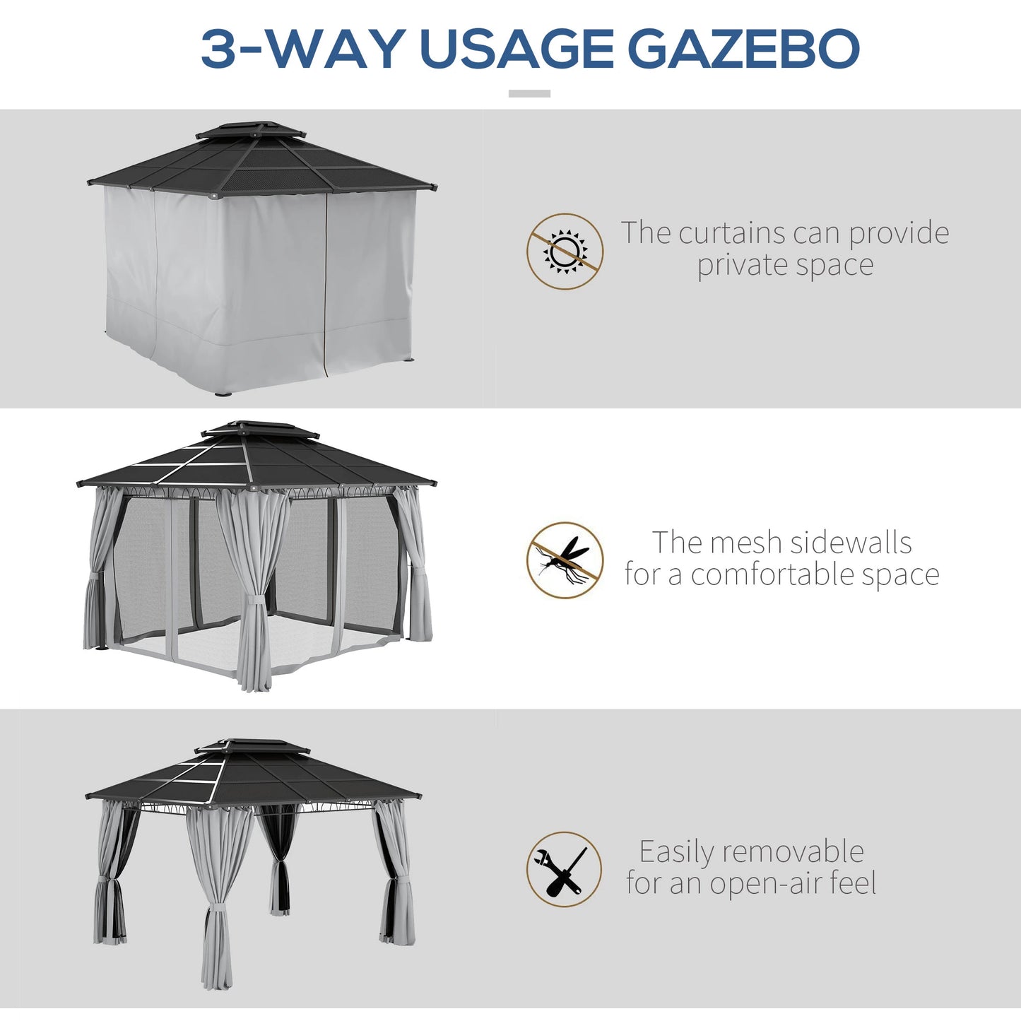 10' x 12' Outdoor Hardtop Gazebo, Steel Frame, Grey Gazebos at Gallery Canada