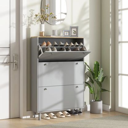 Shoe Storage, 3 Flip Drawers, Adjustable Shelves, 24 Pairs, Grey