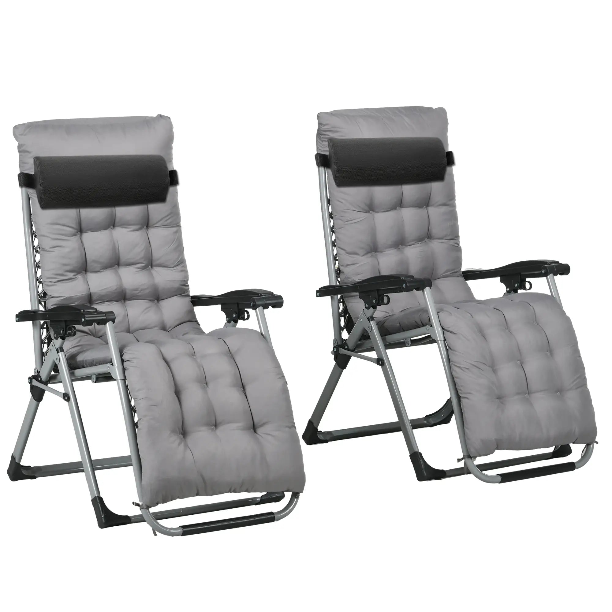 Folding Garden Chairs, Set of 2, Reclining Zero Gravity, Dark Grey Lounger Chairs Dark Grey at Gallery Canada