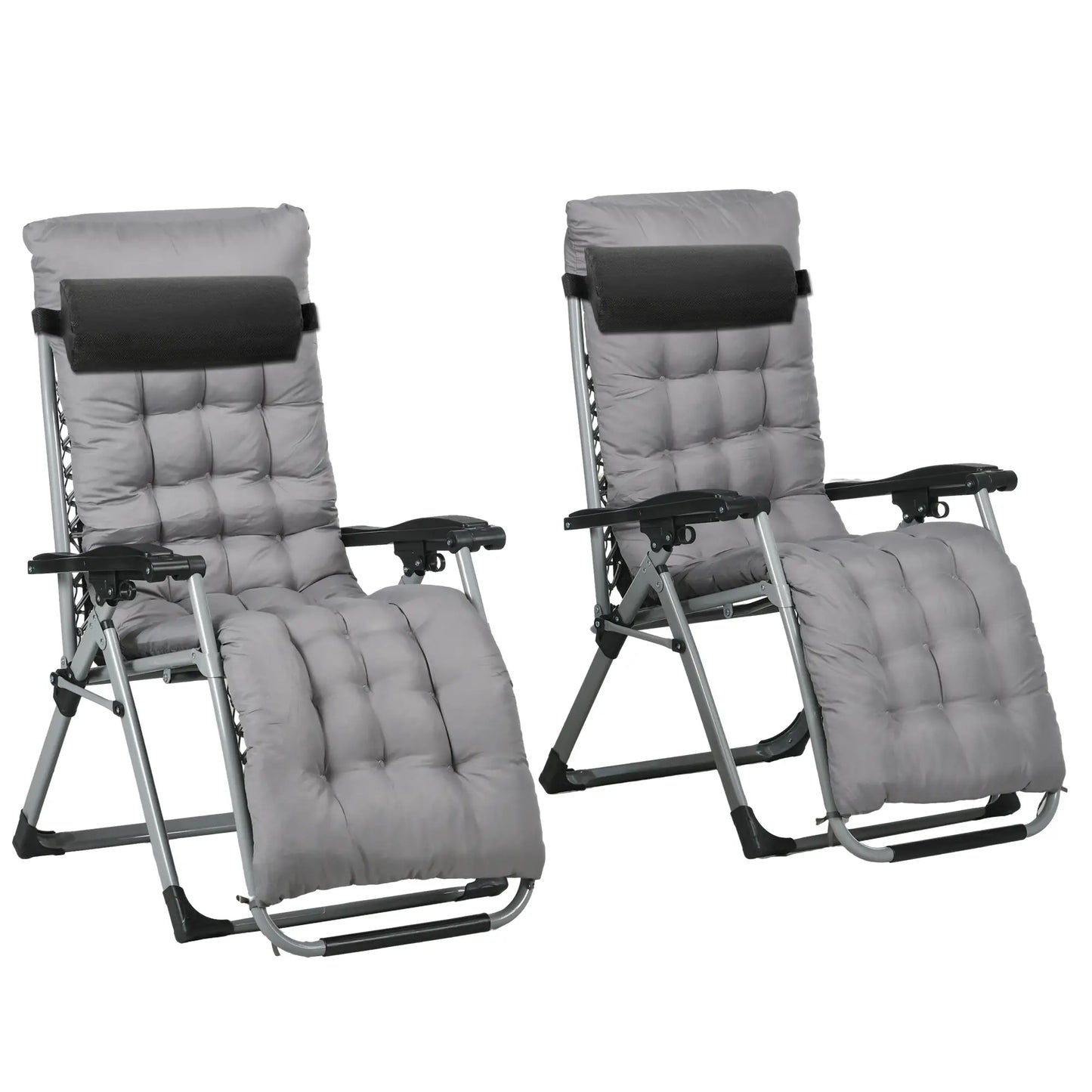 Folding Garden Chairs, Set of 2, Reclining Zero Gravity, Dark Grey Lounger Chairs Dark Grey at Gallery Canada