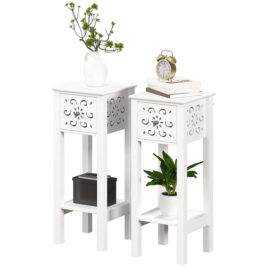 Nightstand Set of 2, Drawer and Open Shelf, White Side Tables White at Gallery Canada