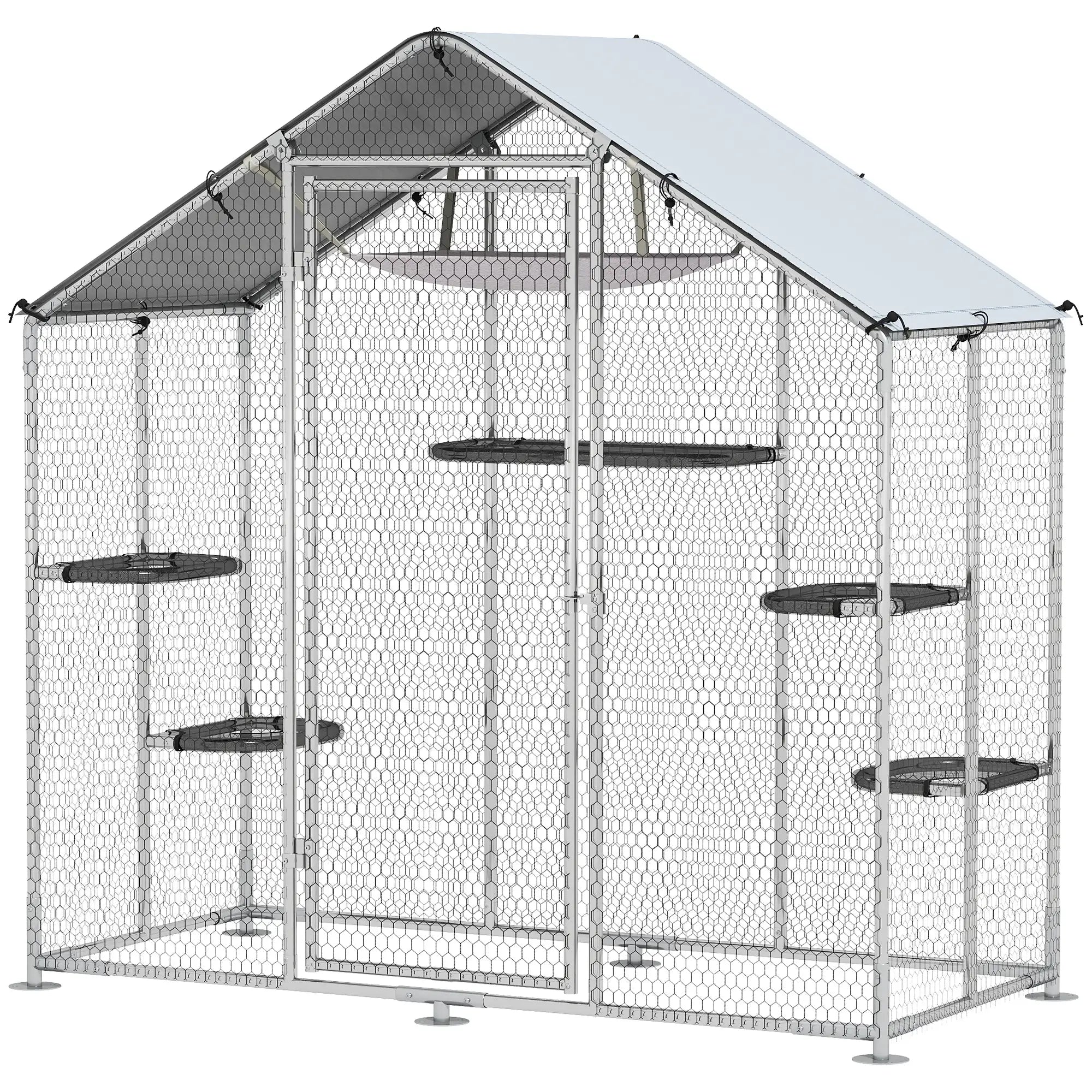 Large Cat Enclosure, Waterproof Cover, 5 Platforms, Hammock Outdoor Cat Enclosures Silver at Gallery Canada