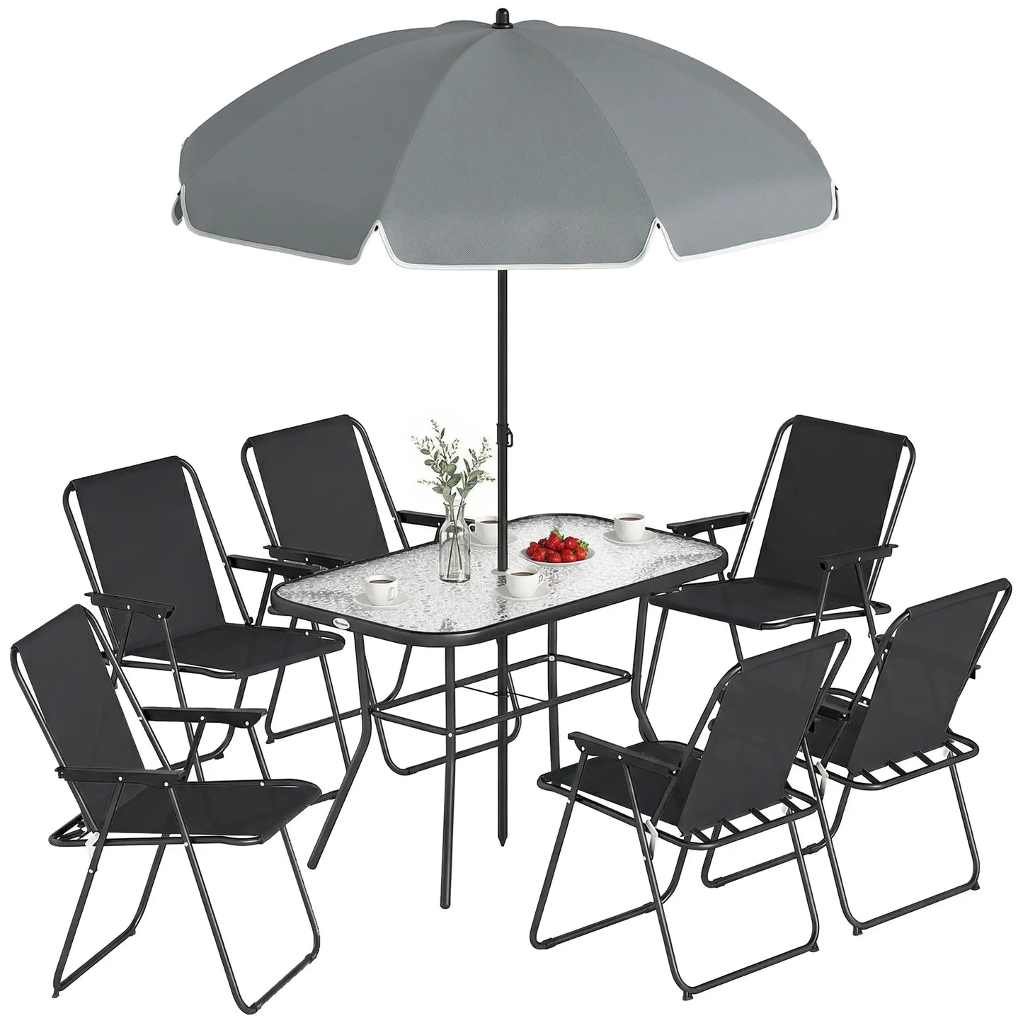 8 Piece Patio Set, Folding Chairs, Tempered Glass Tabletop, Black Outdoor Dining Sets at Gallery Canada