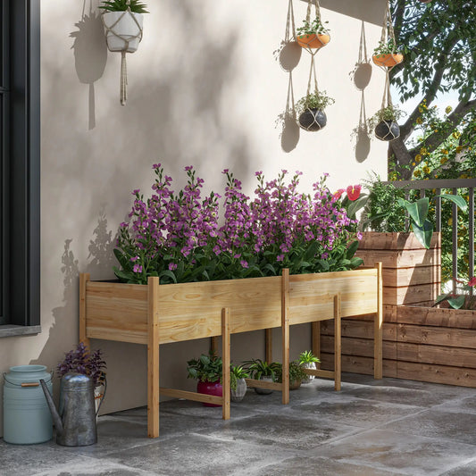 Wooden Raised Garden Bed, Large Elevated Planter Box, 7.4' x 1.8' x 2.6' Raised Garden Beds Natural wood finish at Gallery Canada