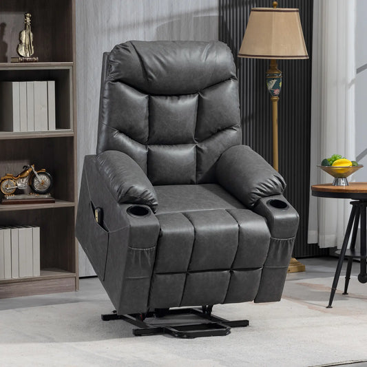 Electric Recliner Chair, PU Leather, Quick Assembly, Remote, Grey Sofas & Reclining Chairs Grey at Gallery Canada