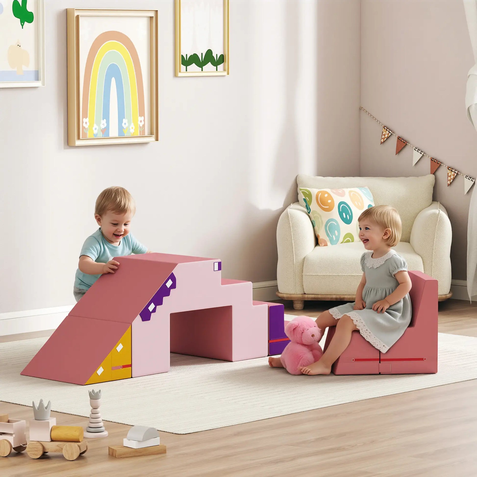 2-Piece Climbing Foam Blocks, Detachable Cover, Indoor PlaySet, Pink Kids Gym & Playmats at Gallery Canada