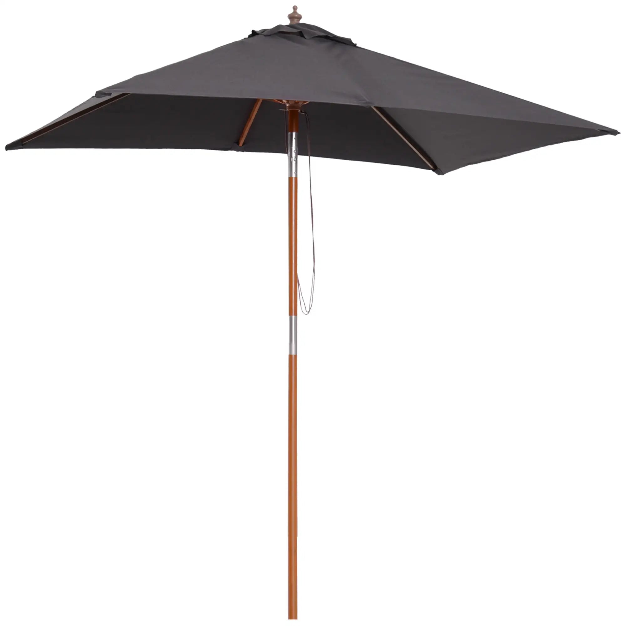 6.6x5ft Square Market Parasol, Wooden Patio Umbrella, Tilt Mechanism, 6 Bamboo Ribs, Dark Grey Sun Umbrellas Dark Grey at Gallery Canada