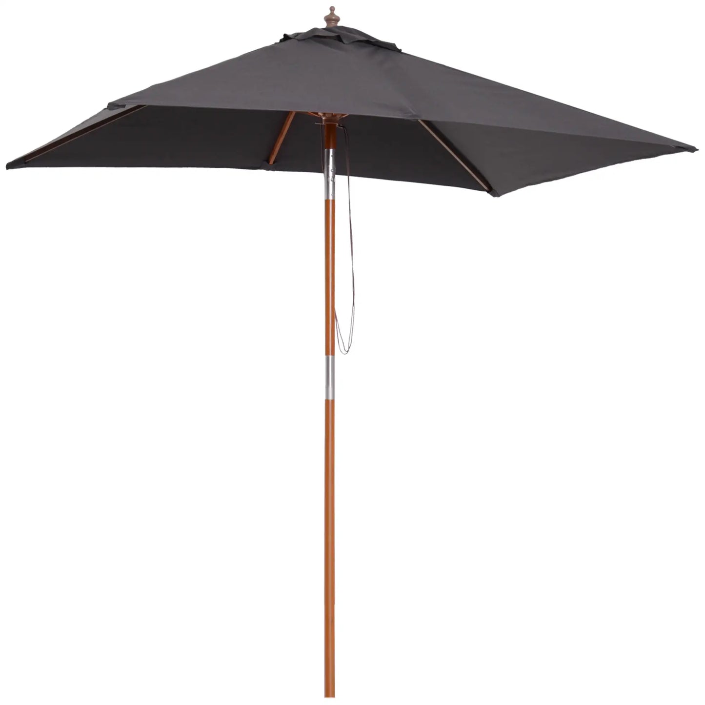 6.6x5ft Square Market Parasol, Wooden Patio Umbrella, Tilt Mechanism, 6 Bamboo Ribs, Dark Grey Sun Umbrellas Dark Grey at Gallery Canada