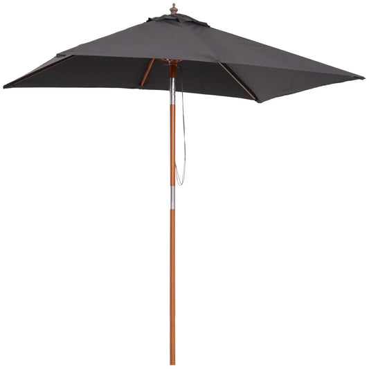 6.6x5ft Square Market Parasol, Wooden Patio Umbrella, Tilt Mechanism, 6 Bamboo Ribs, Dark Grey Sun Umbrellas Dark Grey at Gallery Canada
