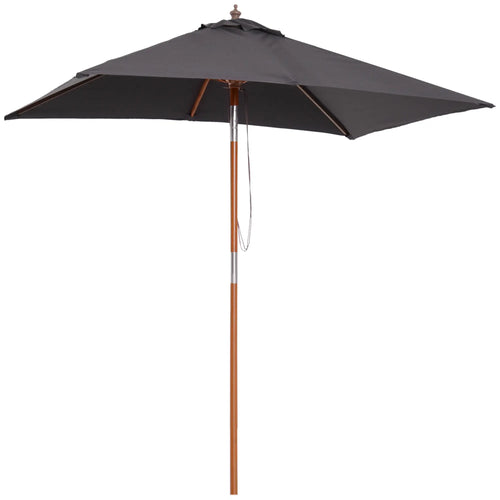 6.6x5ft Square Market Parasol, Wooden Patio Umbrella, Tilt Mechanism, 6 Bamboo Ribs, Dark Grey