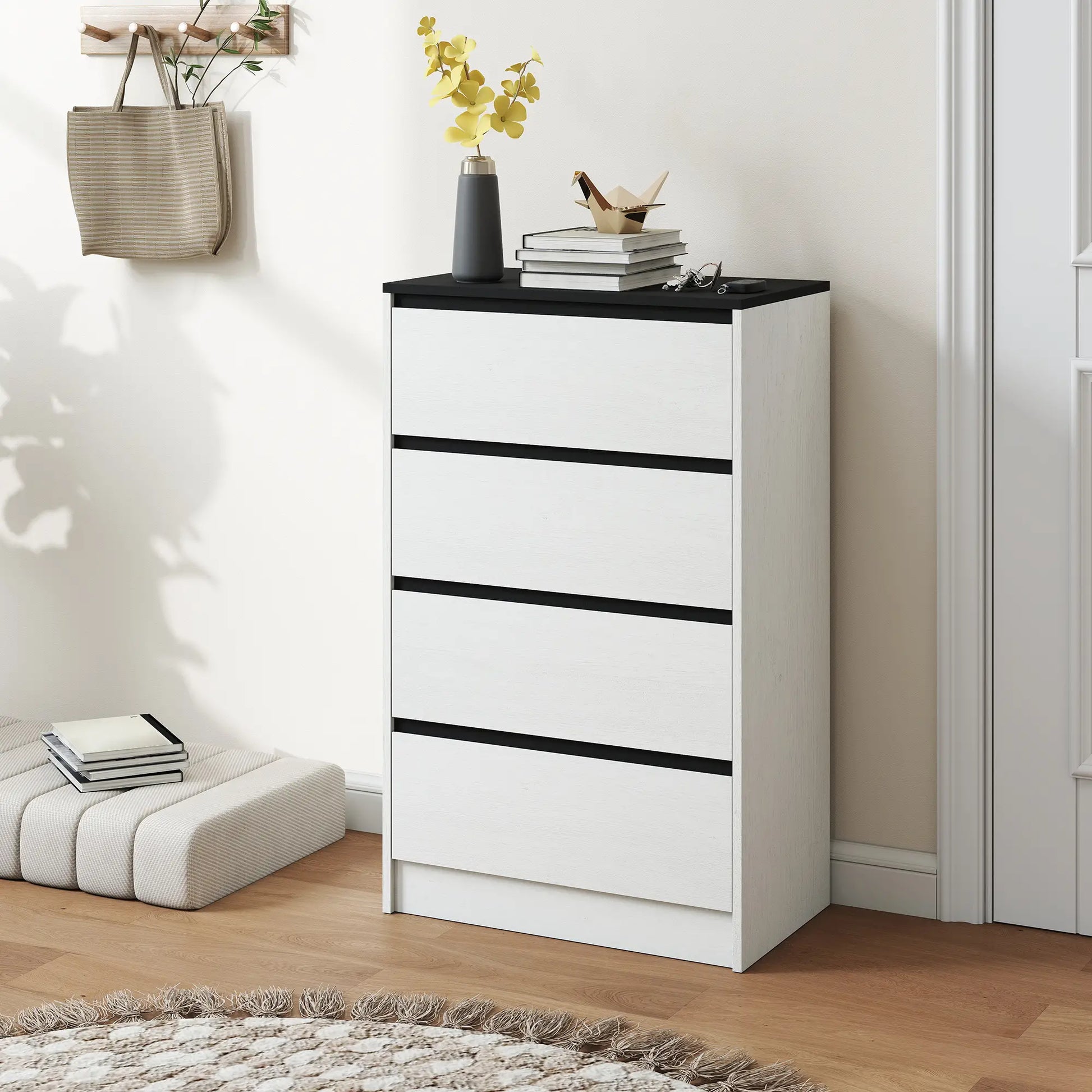 Tall Chest of Drawers, 4 Drawer Dresser, White Wood Effect, White Storage Cabinets at Gallery Canada