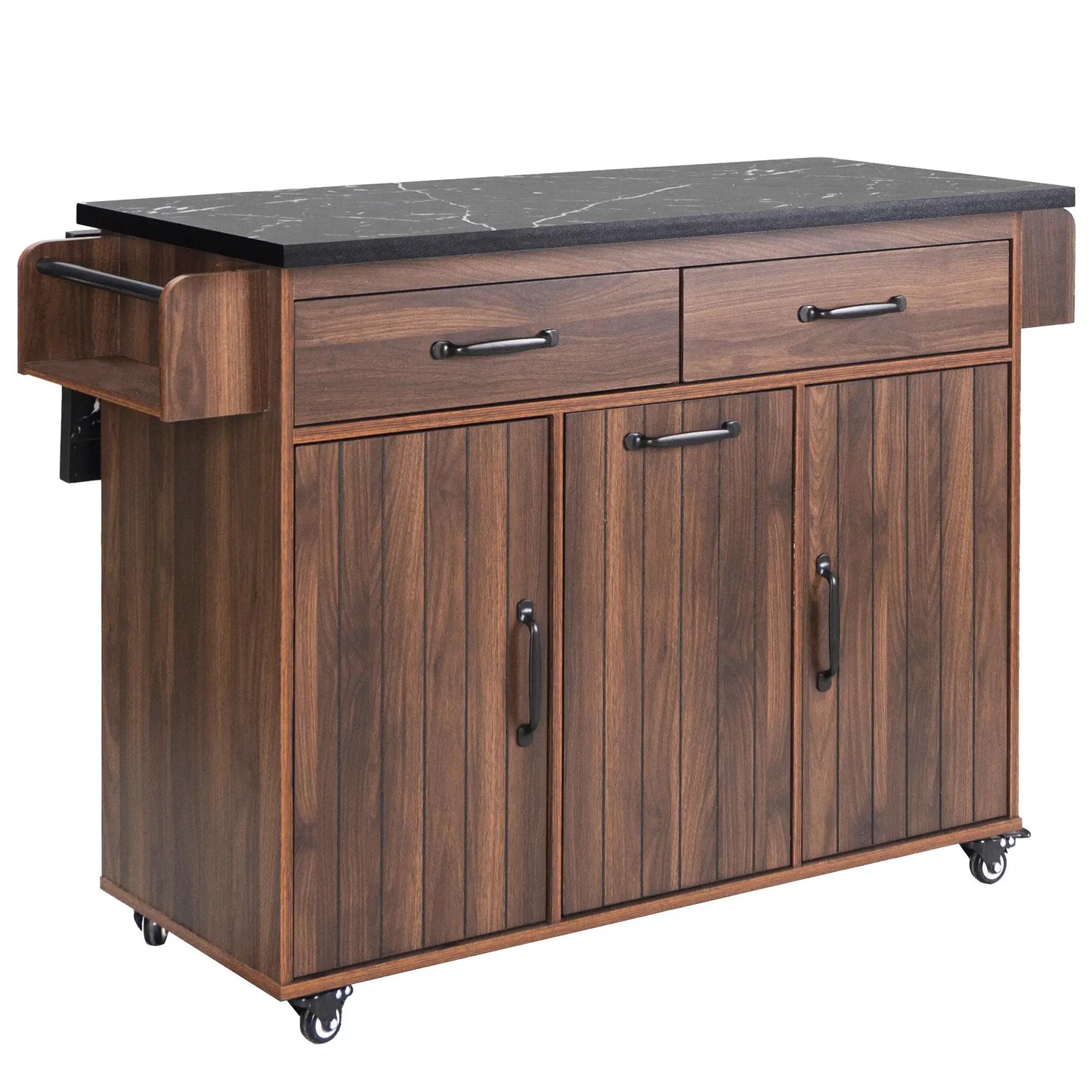 Adjustable Shelf Island, Trash Cabinet, Spice Rack, 51" L x 20" W x 35" H, Walnut Brown Kitchen Islands & Kitchen Carts at Gallery Canada