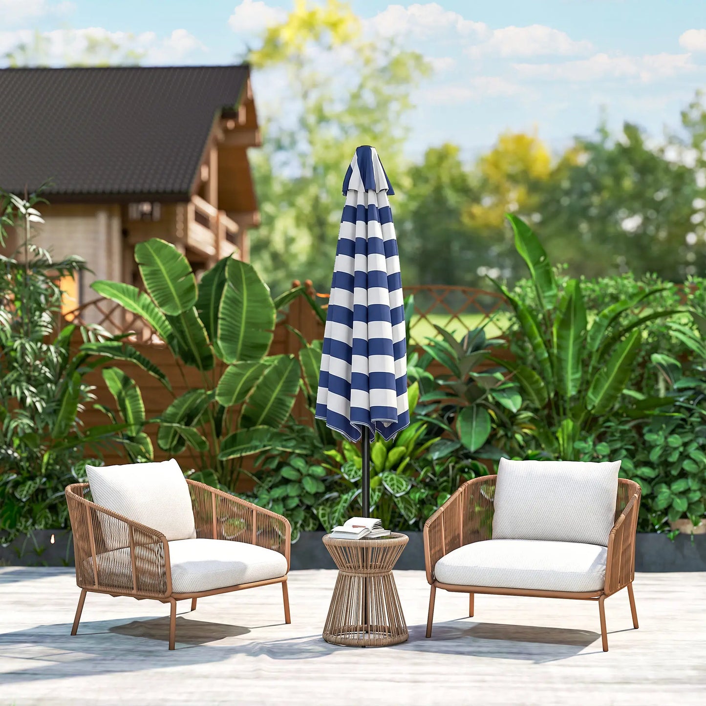 Outdoor Patio Sun Umbrella, 6 Ribs, Stripes, Blue Patio Umbrellas at Gallery Canada
