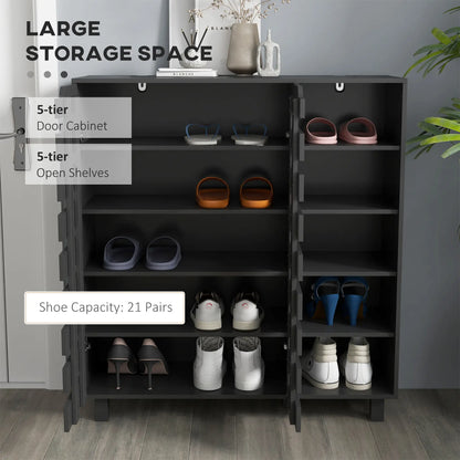 21 Pair Shoe Cabinet, 5-Tier Double Door, 5-Tier Open Shelves, Black Shoe Storage Cabinets & Racks at Gallery Canada