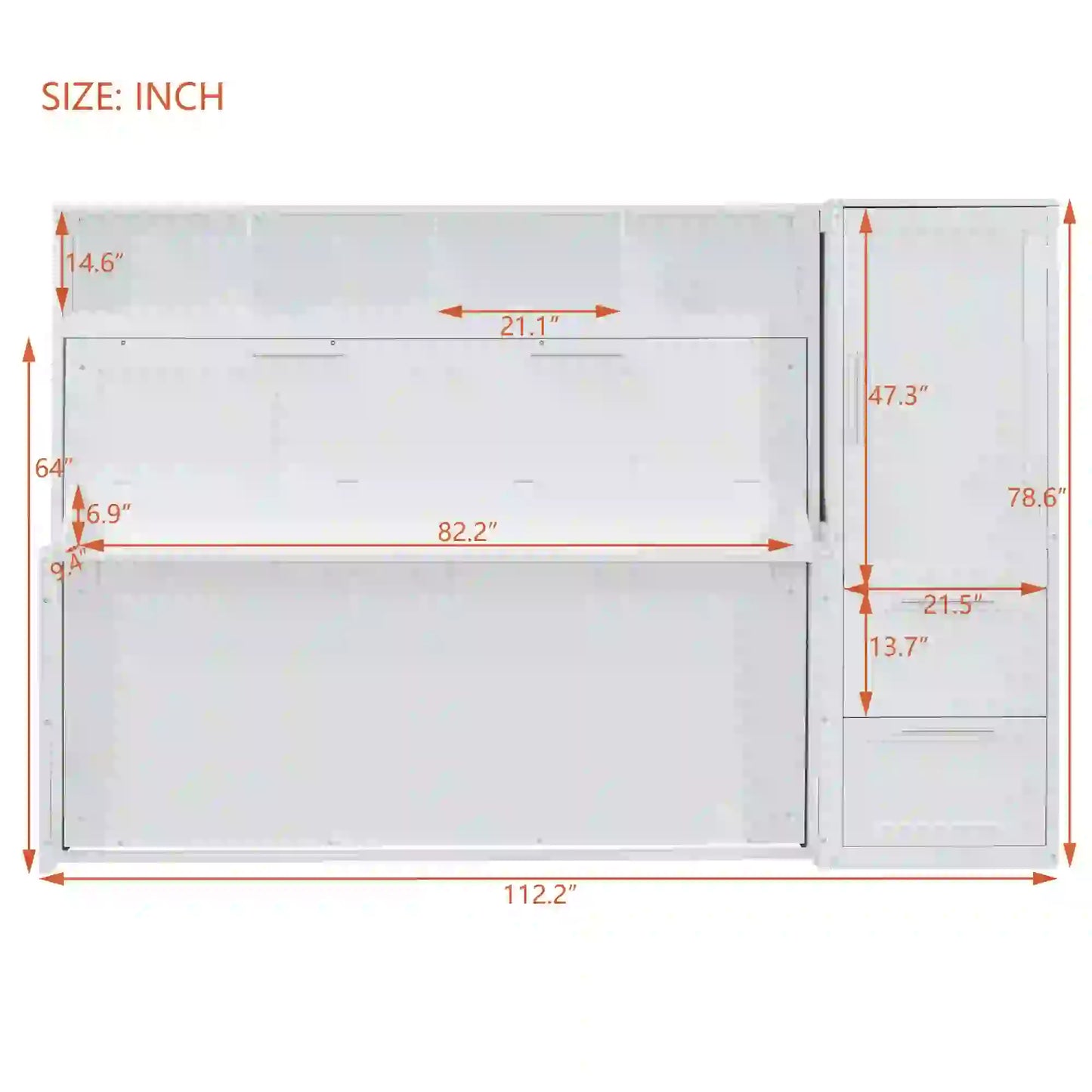 Murphy Bed with Side Flip, Closet, Drawers, 112" L x 21.5" W x 78.5" H, White Bed Frames at Gallery Canada
