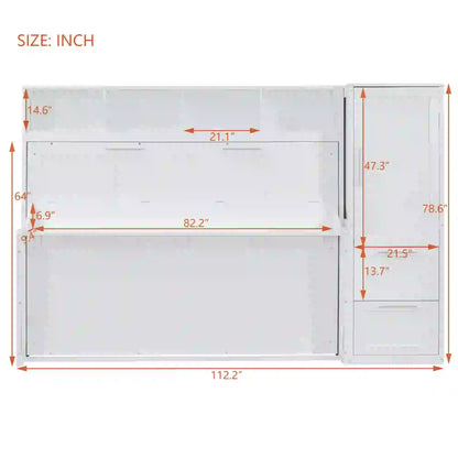 Murphy Bed with Side Flip, Closet, Drawers, 112" L x 21.5" W x 78.5" H, White Bed Frames at Gallery Canada