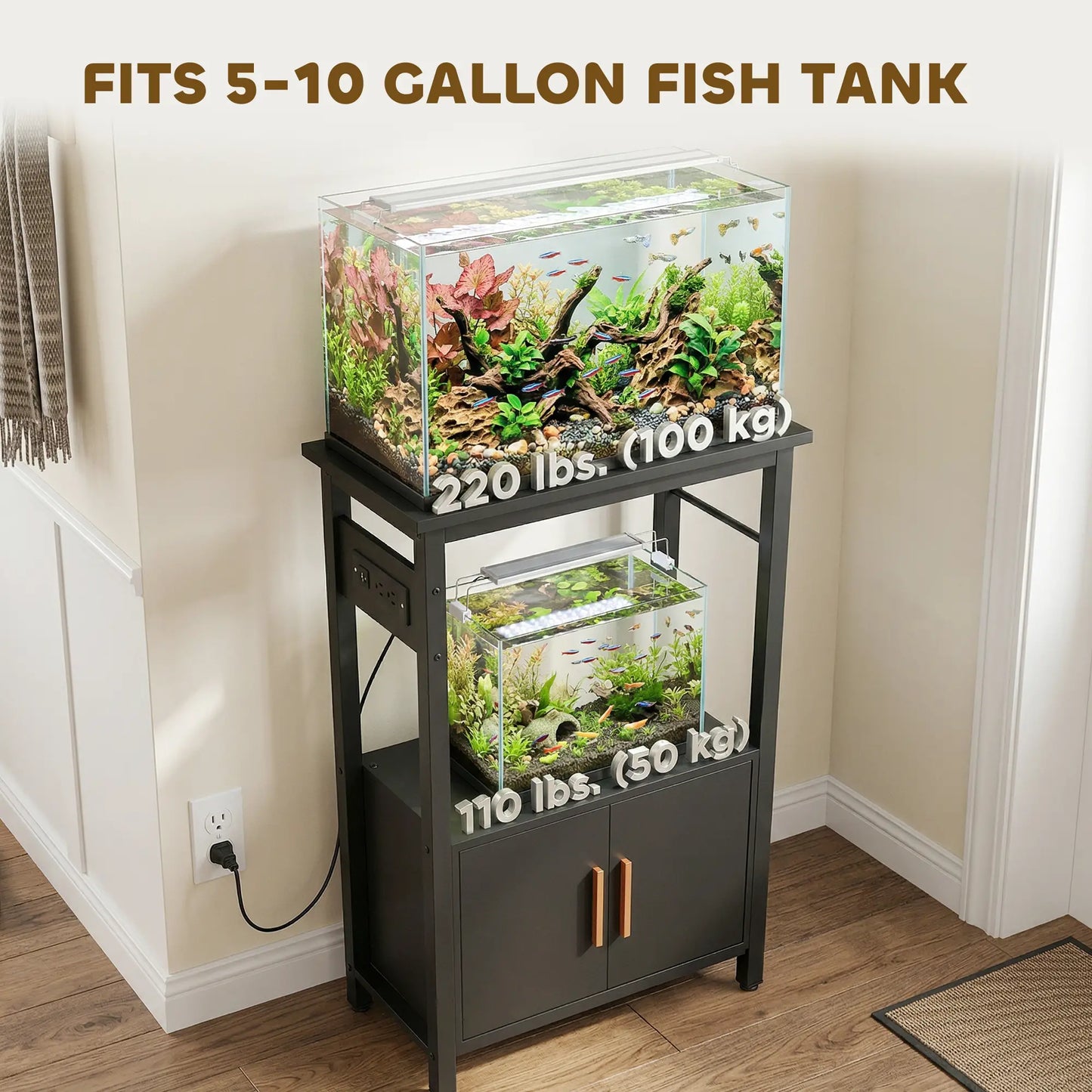 5-10 Gallon Fish Tank Stand Aquarium Stand with Power Outlets, Cabinet, Shelf, 550 lbs Capacity, 20.5" x 11" x 31.5" Small Animals at Gallery Canada