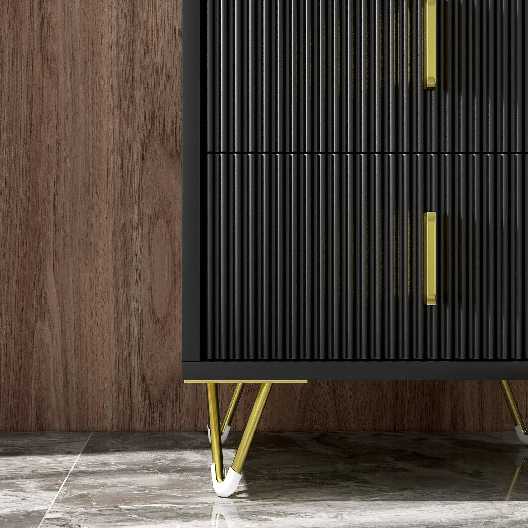 Modern Nightstand, 2 Drawers, Metal Legs, Bedroom Living Room, Black Bedside Tables at Gallery Canada