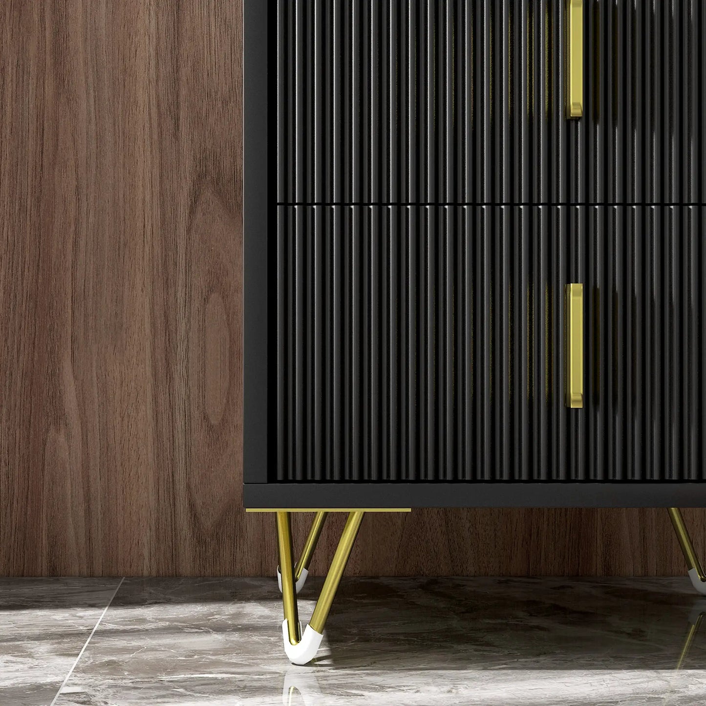 Modern Nightstand, 2 Drawers, Metal Legs, Bedroom Living Room, Black Bedside Tables at Gallery Canada