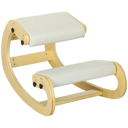 Ergonomic Kneeling Chair, Adjustable Rocking Wood Stool, Cream White Office Chairs at Gallery Canada