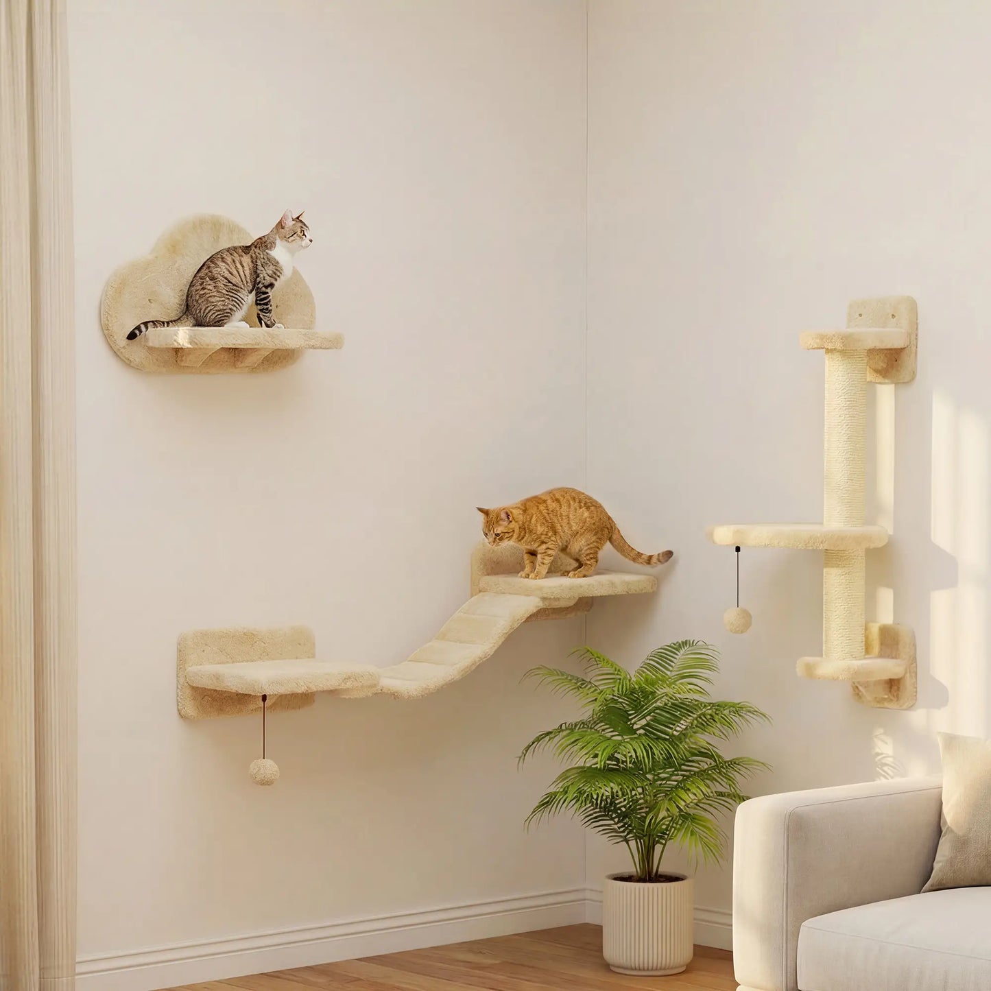 3 Pcs Cat Wall Climber, Scratching Post, Ladder, Perches, Beige Cat Climbing Wall at Gallery Canada