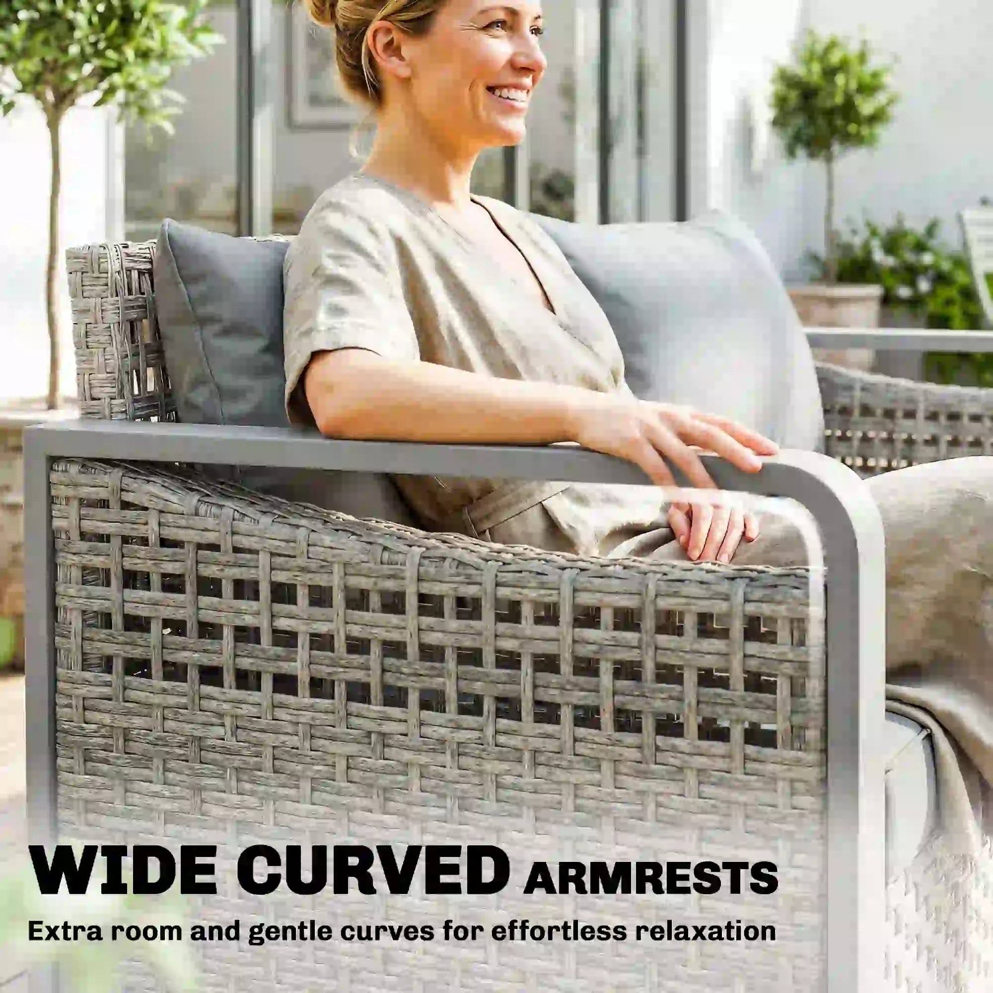 Rattan Wicker Sofa, 3-Seater Outdoor Couch With Cushions, Grey Patio Furniture Sets at Gallery Canada