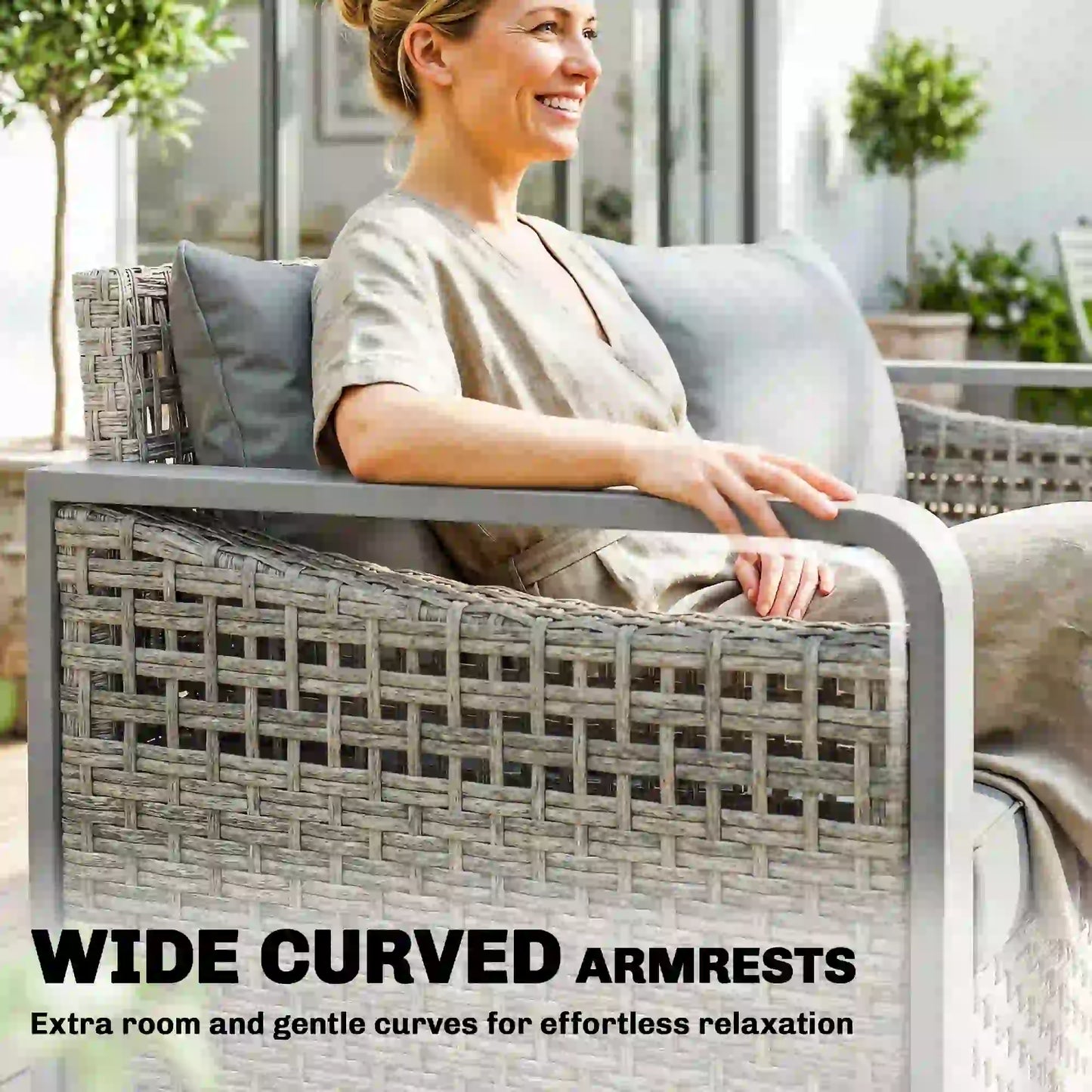 Rattan Wicker Sofa, 3-Seater Outdoor Couch With Cushions, Grey Patio Furniture Sets at Gallery Canada