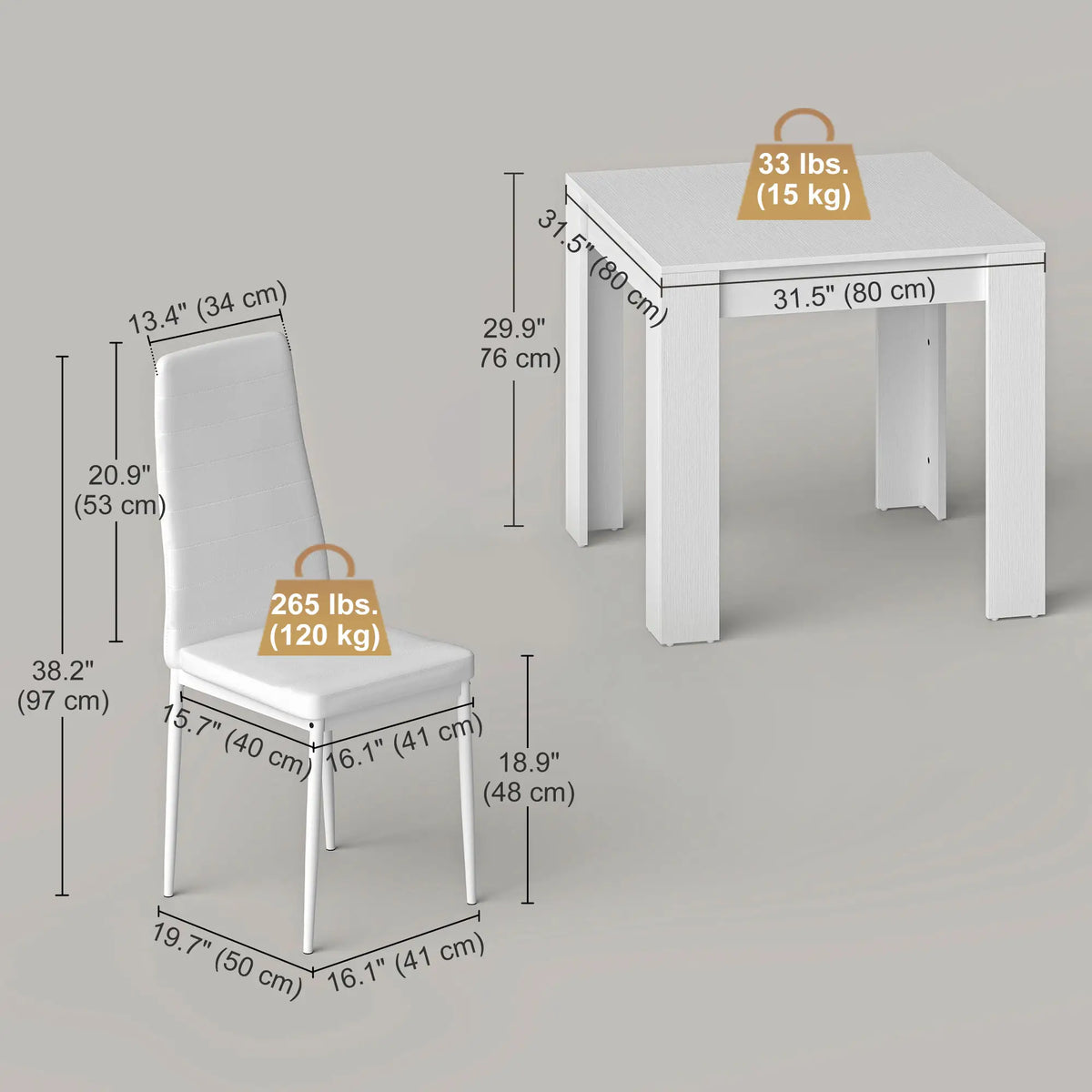 Square Dining Table Set for 2, PU Leather Chairs, White Dining Table Sets at Gallery Canada