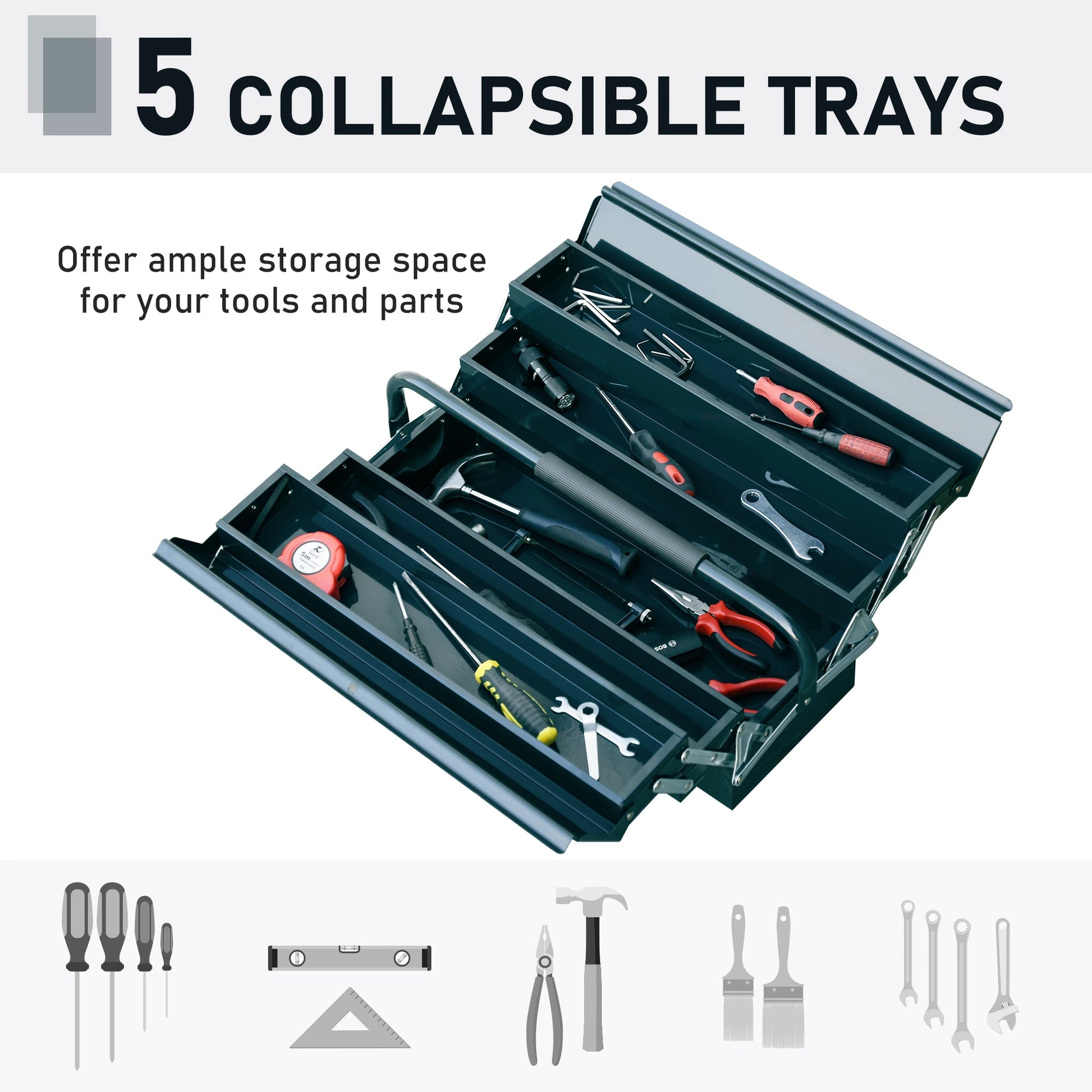 18" Metal Tool Box, 5-Tray Cantilever Steel Chest, Dark Green Tool Organizers at Gallery Canada