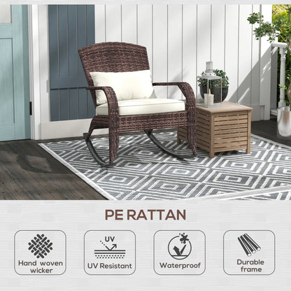 Outdoor Wicker Rocking Chair, High Back, Seat Cushion, Cream/Brown Outdoor Rocking Chairs at Gallery Canada
